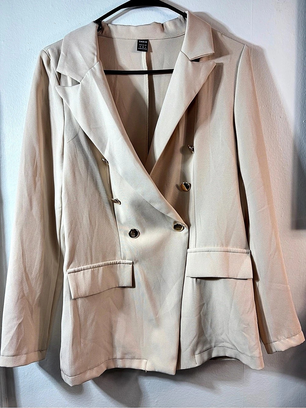 SHEIN Women's Solid Color Lapel Neck Long Sleeve Double-Breasted Casual Blazer